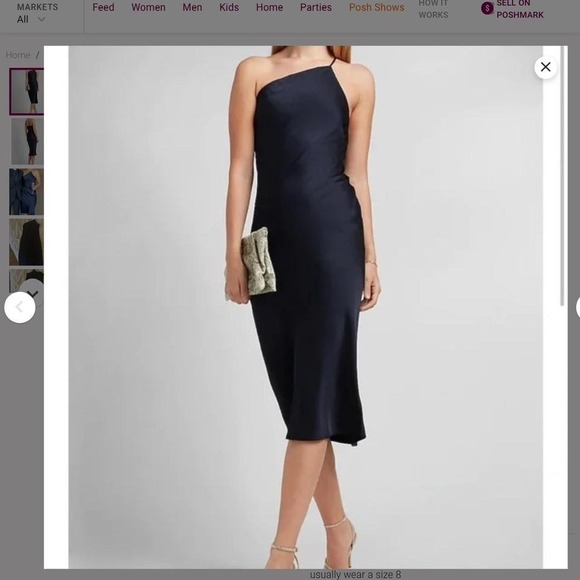 EXPRESS Navy Blue One Shoulder Satin Midi Slip Dress XS TP - Picture 8 of 8